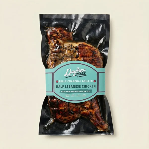 نصف دجاجة لبناني بالزعتر وزيت الزيتون مشوية بالكامل على الفحم